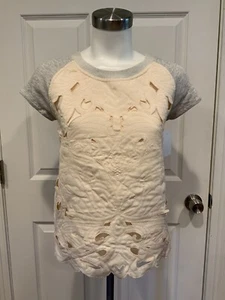 Saturday Sunday graues Kurzarm-Sweatshirt mit pfirsichfarbenen Blumenausschnitten, Größe LP - Bild 1 von 8