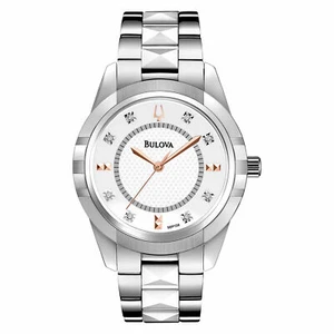 Reloj para mujer Bulova 98P135 8 diamantes esfera blanca en tono plateado cerámica y acero - Imagen 1 de 6