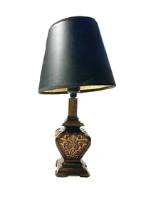 Small Designer Table Lamp Red Gold Patina Ming Asian Mini Carved Office Desk - Picture 1 of 6