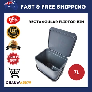 7L Rectangular Flip Top Bin Kitchen Food Scraps Trash Rubbish Garbage Can Grey - Picture 1 of 5