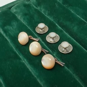 Vintage White Iridescent cufflinks and studs men's formal jewelry - Picture 1 of 7