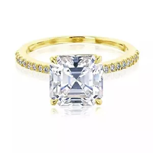 5CT Blanco Tratados Diamante Anillo En Oro Amarillo Chapado Asscher Corte Boda - Imagen 1 de 4