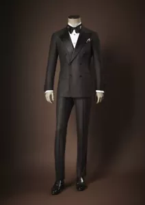 Men Suit Gray Double Breasted Peak Lapel Prom Business Groom Wedding Tuxedo Set - Picture 1 of 8