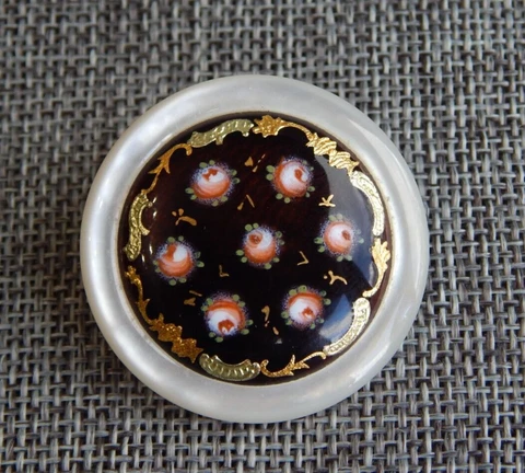 Antique Vtg Glass Set Mother of Pearl Button w/ Gold Gild ~Apx: 1-1 /2"~#1035-C Cover