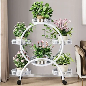 6 Pot Rolling Plant Stand Flowers Storage Shelf Indoor Outdoor Garden Decorative - Picture 1 of 16