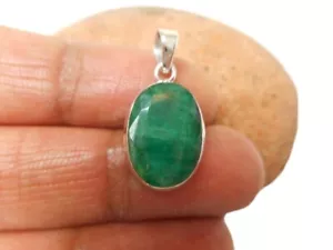 Verde Emearld Gemma 925 Argento Sterling Fatto a Mano Ciondolo - Foto 1 di 4
