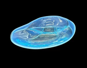 Vintage Fostoria Opalisiertes Glas Blau Meereslandschaft Geteilt Relish Tablett 9" x 6" - Bild 1 von 13
