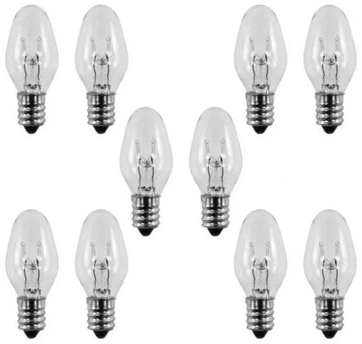 7 Watt, C7 Night Light, 130 Volt, Clear, E12 Candelabra Base 10 BULBS