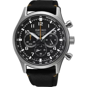 SEIKO SSB449P1 Quartz Sapphire Sport Black Chronograph Canvas - Picture 1 of 4