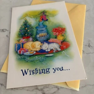 Puppy & Kitten Wishing You Warmest Holiday Season Ever Message Christmas Card - Picture 1 of 3
