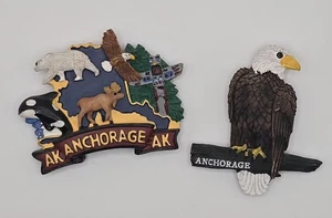 Set of 2 Anchorage Alaska Souvenir Magnets – Wildlife & Bald Eagle Design - Picture 1 of 7