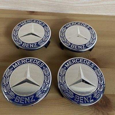 🔥4PC Wheel Center Hub Caps Wreath Blue Fit For Mercedes Benz Class A C E SL AMG Foto 1 de 4