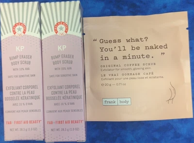 First Aid Beauty KP Body Scrub, Frank Body Original Coffee Scrub travel sizes - Image 1 of 4