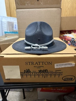 NOVO Chapéu de Palha Stratton Estilo Xerife 40DB Aba Dupla Acampamento PRETO 7 3/8 - Imagem 1 de 4