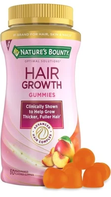 Nature's Bounty Hair Growth Gummies Peach Mango 60 ea. Exp 12/25 FREE SHIPPING - Image 1 of 4