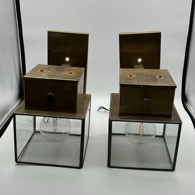 Pair Vintage Corbett Lighting Inc. Outdoor Wall Lantern Sconce Lights Brass READ - Image 1 of 4