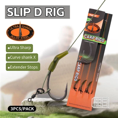 NORTHS TACKLE Karpfenangeln Slip D Rig Curve Shank X Größe 6/8 Barbed Ultra Sharp Haken 3 Stück