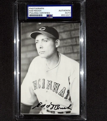 Edd Roush Signed Original Type 1 Photo by EF Collins HOF PSA Auto Slab - Image 1 of 2