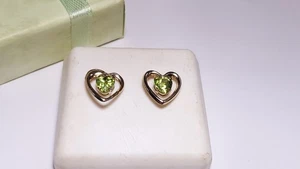 Estate .75ctw Natural Heart Peridot light Weight 10Kt Y/Gold JCM Earrings #23128 - Picture 1 of 6
