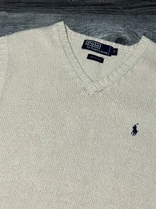 Vintage Polo Ralph Lauren 100% Baumwolle Strick V-Ausschnitt Weste Creme Elfenbein M - Bild 1 von 5