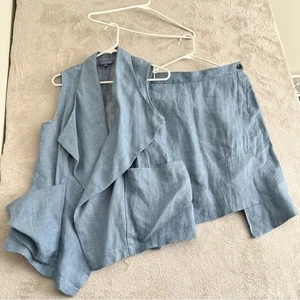 Vivienne Vivienne Tam Womens Linen 2-Piece Set Vest S Skirt 8 Blue Summer Outfit - Picture 1 of 15