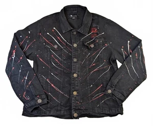 Chaqueta de mezclilla negra Waimea para hombre talla M roja y blanca salpicaduras espalda envejecida - Imagen 1 de 8