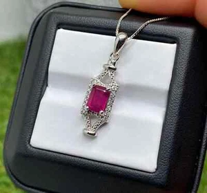 Natural heated Ruby and White Topaz gemstones Necklace, Sterling silver 925 - Picture 1 of 4
