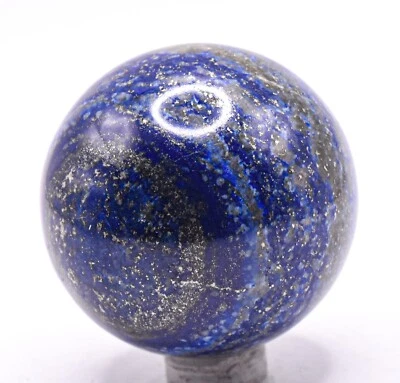48mm Riche Foncé Bleu Lapis Lazuli Avec / Repasser Pyrite Cristal Sphère Balle - Photo 1/4