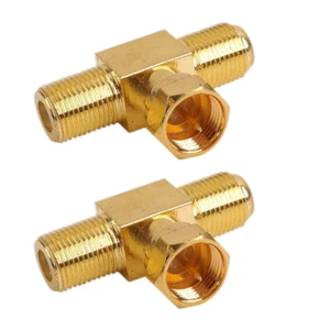 2Pcs F-Type Connector 2-Way Male to 2-Female Gold-Plated T-Splitter For Cable TV - Picture 1 of 4