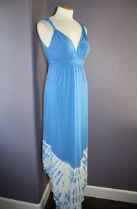 NWT Gypsy 05 La Ba Dee Blue Tie Dye Deep V Bamboo Twist Strap Maxi Dress XS $143 - Picture 1 of 8