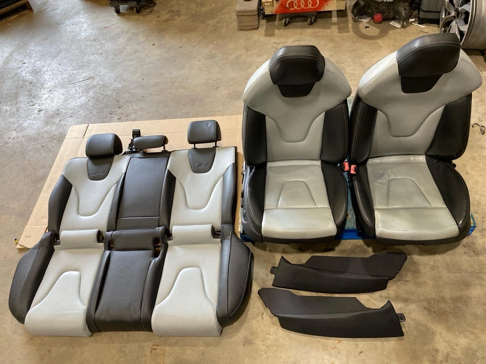 2010-2012 Audi S4 Sport Seat Set Front & Rear Panda Silver Worn Leather (TL) Foto 1 de 4