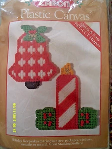 Caron "Christmas Bell/Candle" Plastic Canvas Kit Size 4" High Set of 2 - Picture 1 of 2