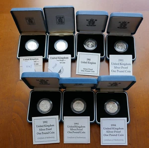 Prueba de plata £1 libra - En caja con certificados 1987 a 1994 - Imagen 1 de 52