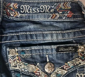 Miss Me Signature Skinny Jeans Women's Blue Denim Low Rise Thick Stitch 28 X 29 - Picture 1 of 16
