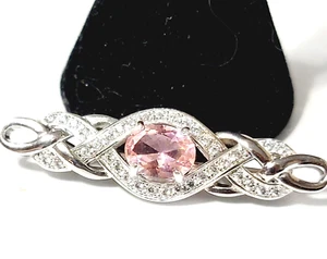 Broche prendedor vintage de plata de ley, rosa firmado 925, barra, vidrio, elegante delicado - Imagen 1 de 6