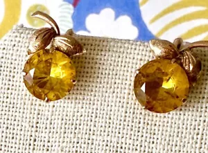 Vintage 14k Yellow Sapphire Screw On Earrings - Picture 1 of 13