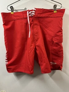 Speedo Men's 34 Life Guard Swim Trunks Shorts W Pocket Red logo Nwot - Picture 1 of 7