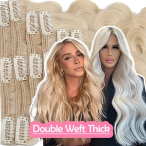100% Remy Echthaar Clip in Extensions Haarverlangerung Doppelt Tressen Dick Weft - Bild 1 von 59