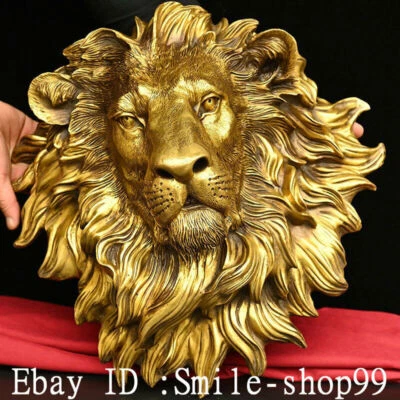 15.7" Antigua China Bronce Puro Fengshui Riqueza León Bestia Cabeza Colgante de Pared Estatua Foto 1 de 4