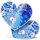 2 x Heart Stickers 7.5 cm - Ice Blue Isometric Swirl Mosaic Fractal  #16111