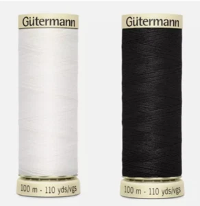 Black & White Gutermann Sew All Thread 100m Reel 100% Polyester Machine Sewing - Picture 1 of 3