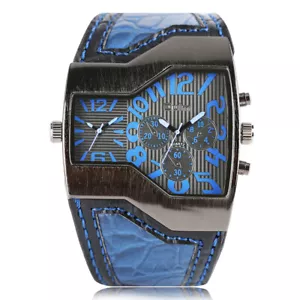 OULM Military Army Dual Time Zones Movements Quartz Watch Leather Sports Mens - Picture 1 of 17