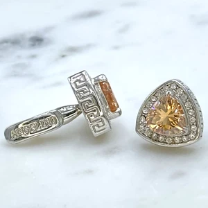 Angelino Silver Tone Orange Rhinestone Meander Border Greek Motif Cufflinks - Picture 1 of 11