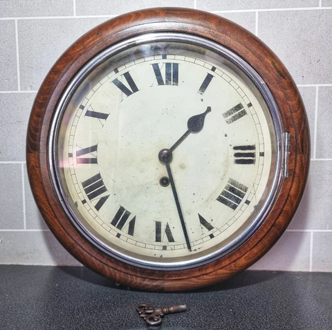 Antique 19th Century Single Fusee Mahogany Painted Wall Clock Pendulum WORKING Cover