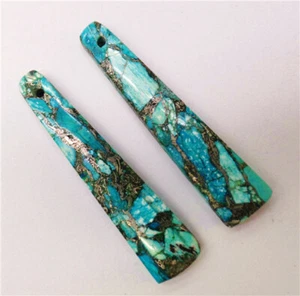 2 pezzi 45x10x4 mm blu mare sedimenti marini diaspro trapezio pendente perline QQ443 - Foto 1 di 1