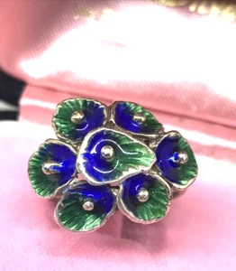 ANELLO ANNI 70 CON SMALTO A FUOCO DUE COLORI IN ARGENTO VERMEILLE 925 - Foto 1 di 9