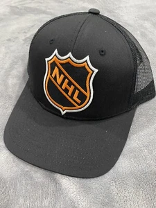 THROWBACK NHL NATIONAL HOCKEY LEAGUE SHIELD LOGO ADJUSTABLE HAT CAP BLACK NEW  - Picture 1 of 5