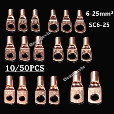 10/50X Battery Cable Lugs Copper Ring Terminals Crimp Electrical Wire Connectors - Image 1 of 4