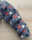 5 YARDS PATRIOTIC RED WHITE AND BLUE STARS WIRE EDGE RIBBON  1 1/2" Wide,