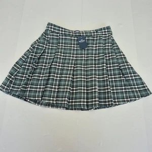 HOLLISTER Skirt Small Green Womens Pleated Check - Picture 1 of 10